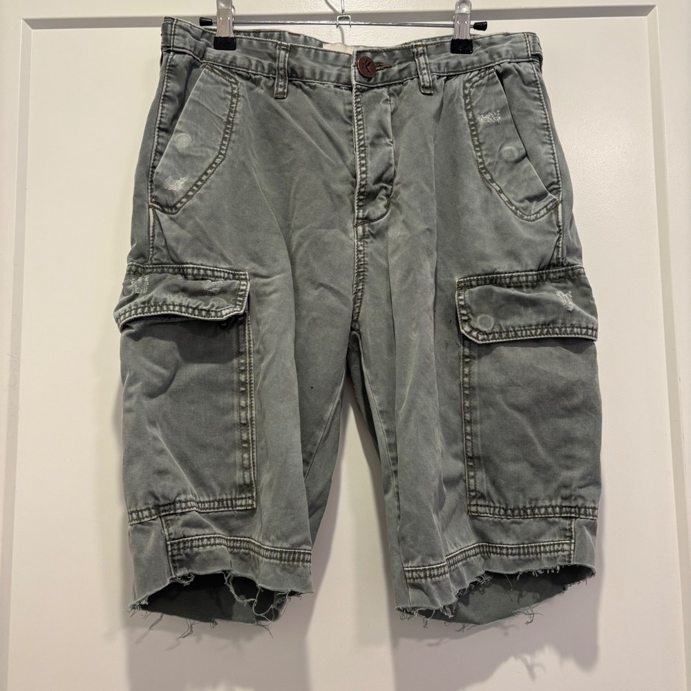 OneTeaspoon Cargo Motion Pants Gray Distressed Cut Off Shorts Mens Size 30